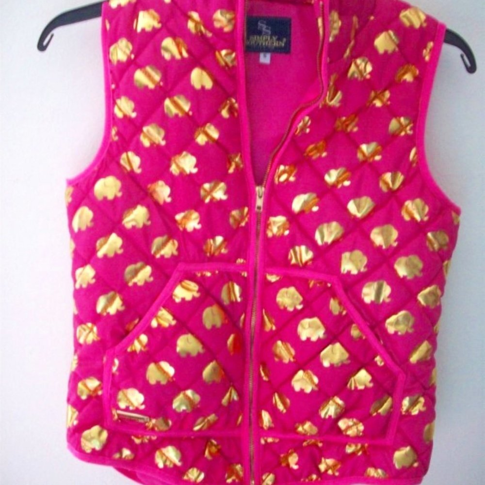 Simply Southern Pink Elephant Puffer Vest Small
